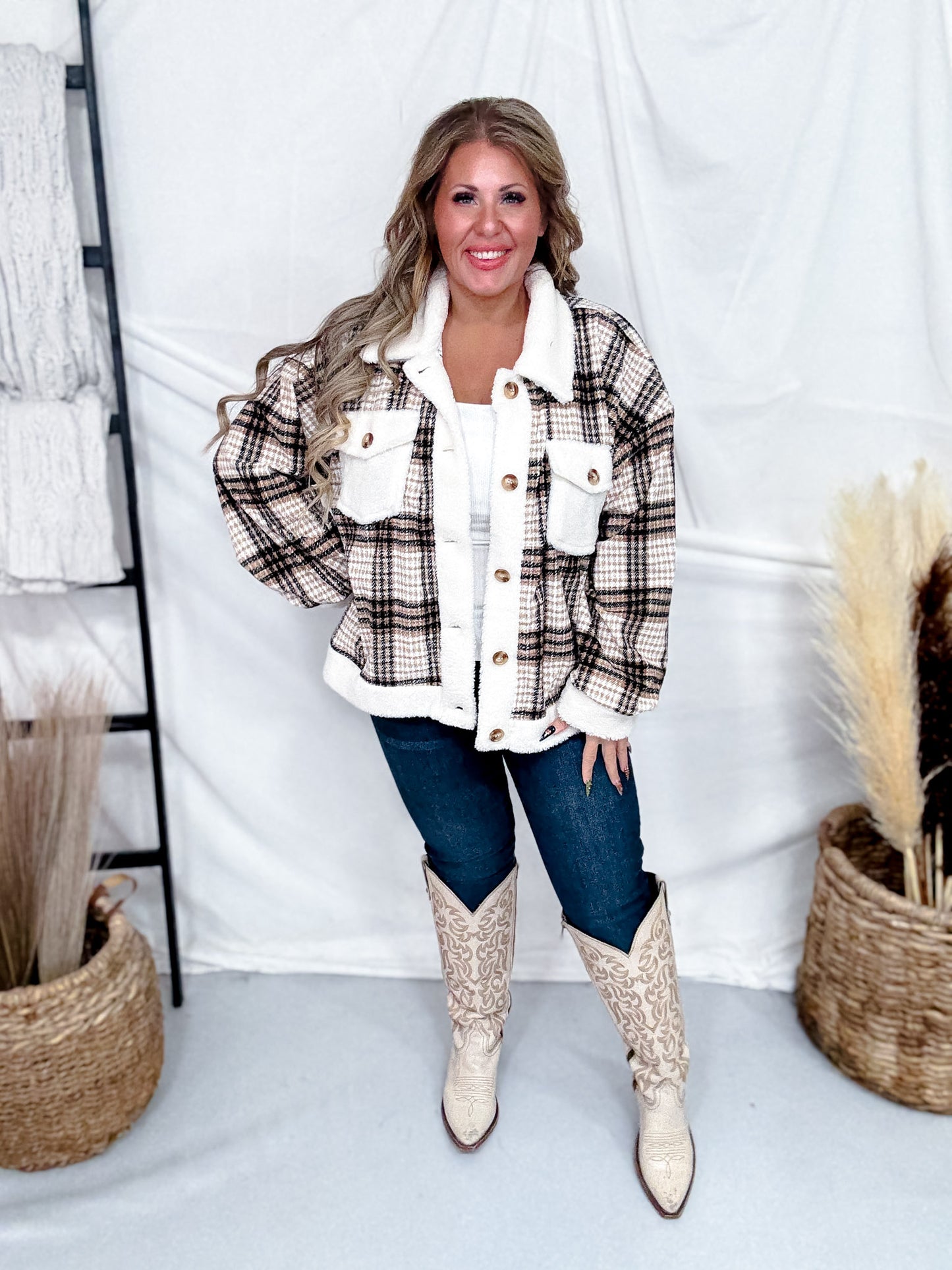 Black Plaid Sherpa Jacket