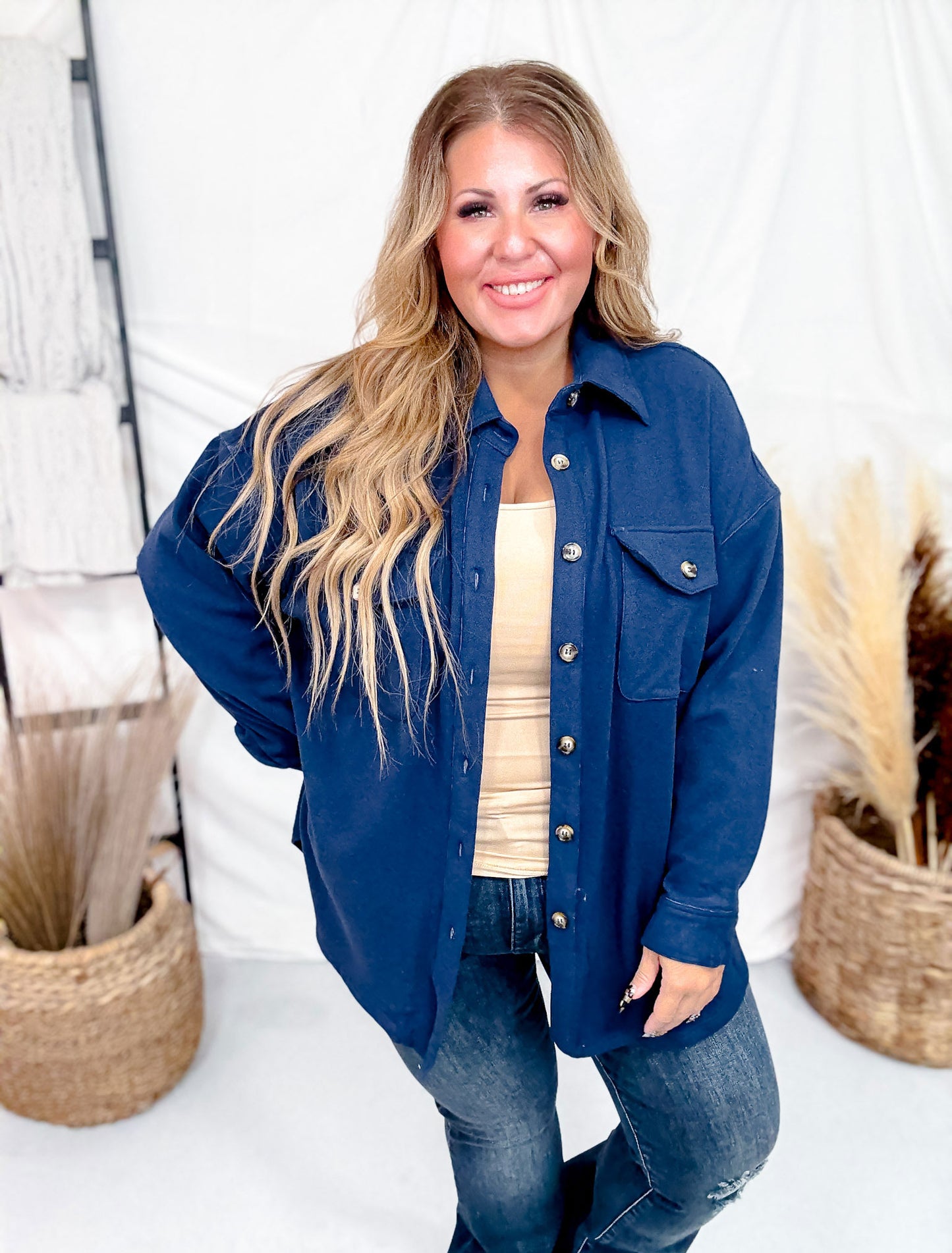 Navy Blue Fleece Shacket