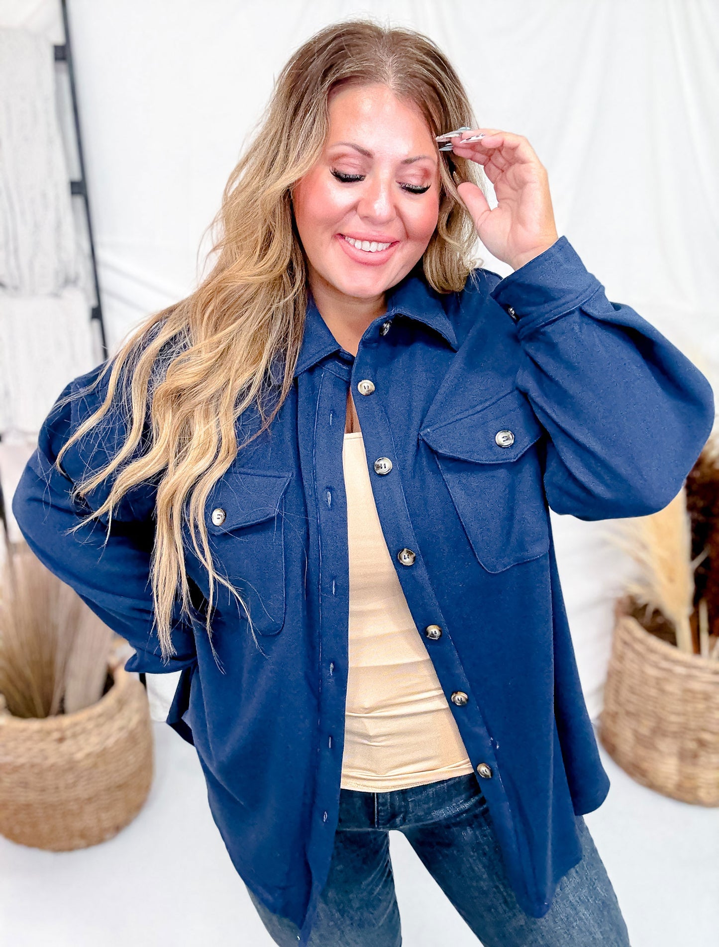 Navy Blue Fleece Shacket