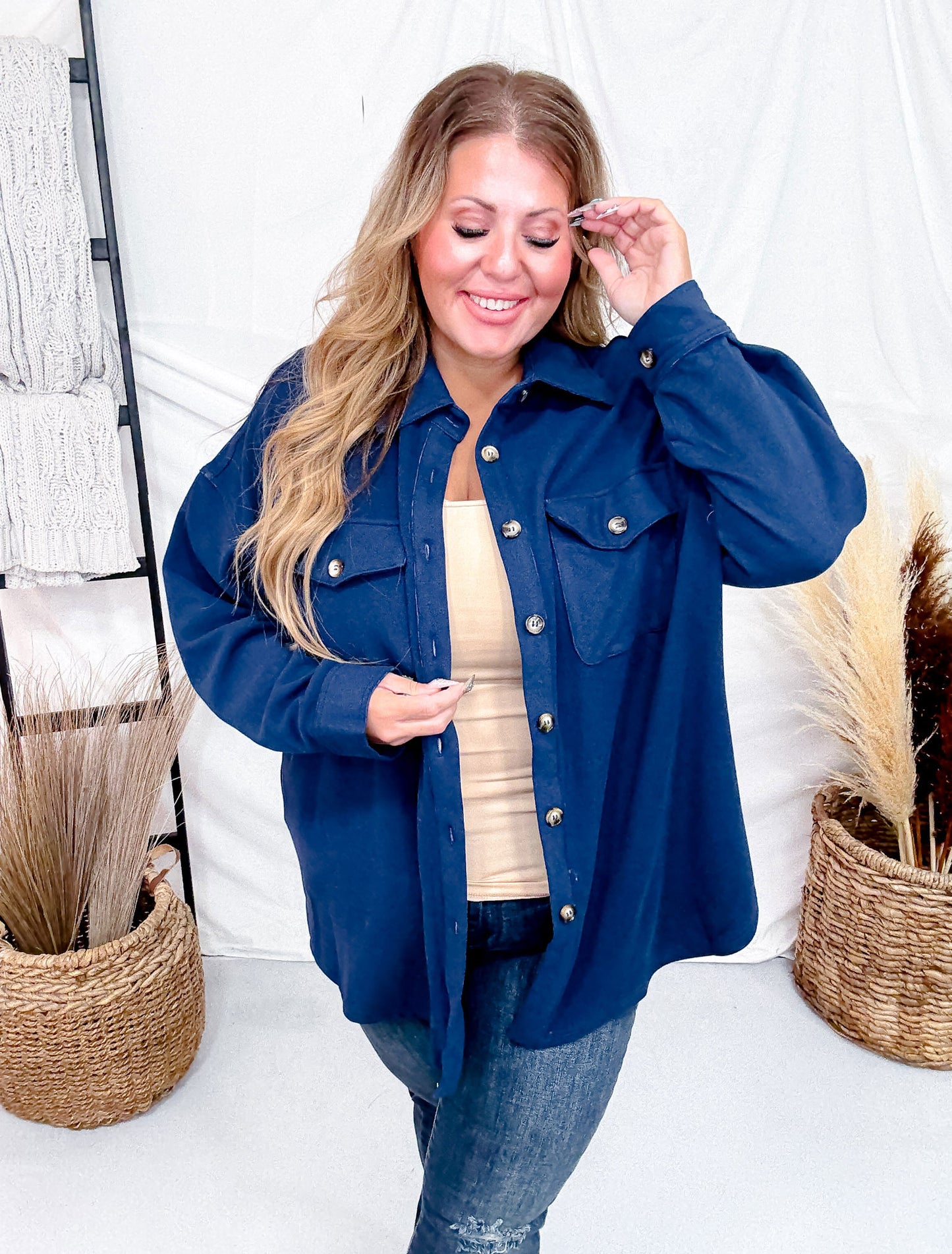 Navy Blue Fleece Shacket