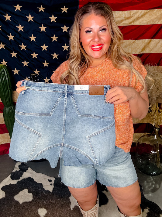 Judy Blue High-Rise Star Seam Detailed Denim Shorts