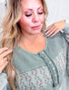 Pine Green Mixed Print Thermal Henley Top