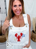 White Denim Overalls With Embroidered Lobster Motif