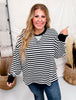 Black & White Striped Long Sleeve Top With Side Slits