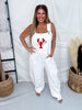 White Denim Overalls With Embroidered Lobster Motif
