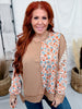 Mixed Floral & Stripe Print Long Sleeve Top In Caramel
