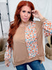 Mixed Floral & Stripe Print Long Sleeve Top In Caramel