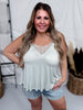 Desert Sage V-Neck Camisole Tank Top W/ Lace Detail