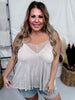 Romantic Taupe V-Neck Camisole Tank Top W/ Lace Detail