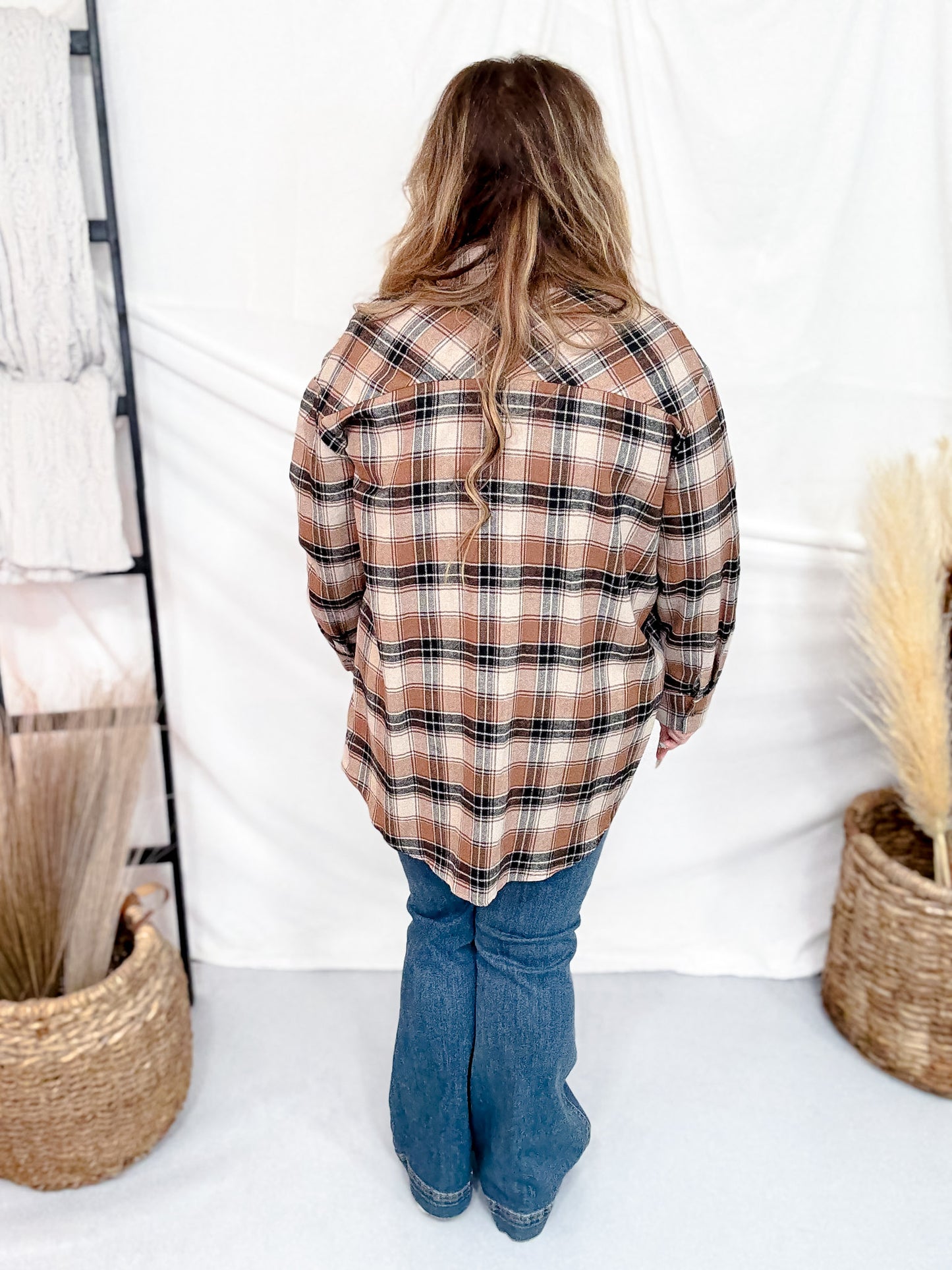 Button Front Brown Plaid Flannel