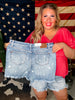 High-Rise Star Print Cut Off Distressed Judy Blue Denim Shorts