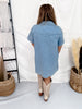 High Plains Button Down Short Sleeve Denim Dress With Ruffled Collar