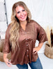 Shimmery Sparkling Button Front Top In Cocoa