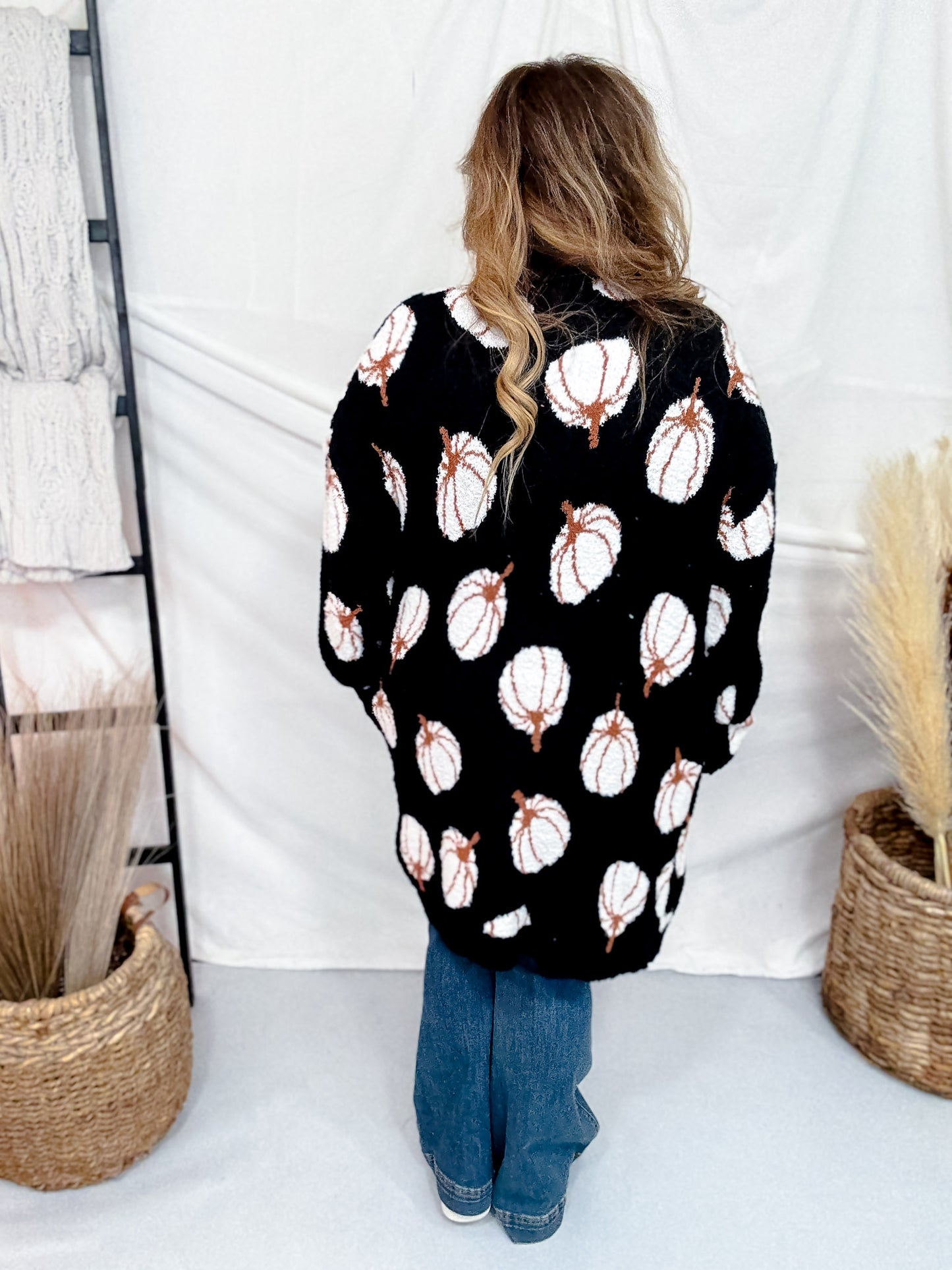Black & White Pumpkin Print Cardigan