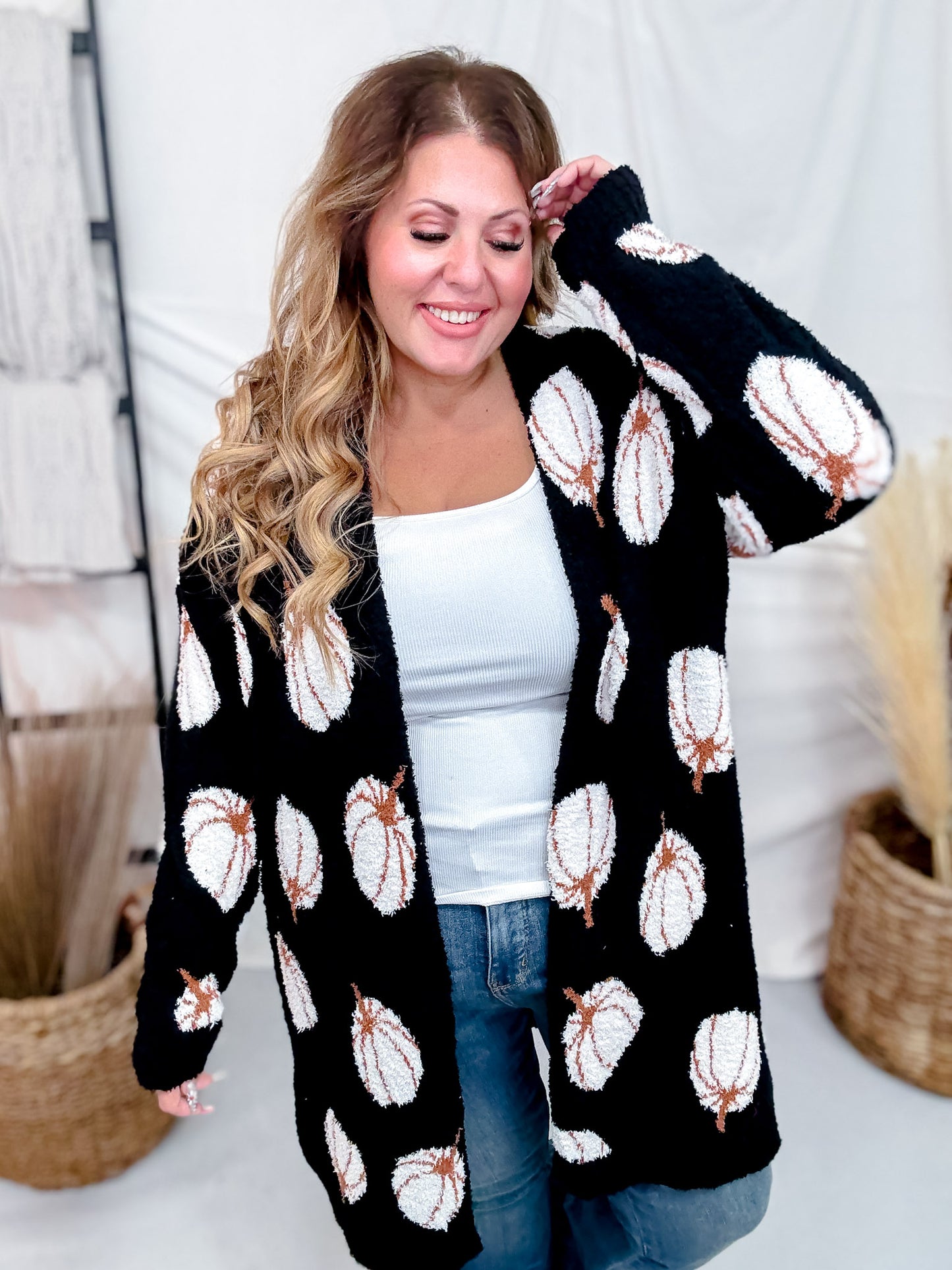 Black & White Pumpkin Print Cardigan