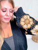 Black Sweater Cardigan With Brown Crochet Puff Sleeves