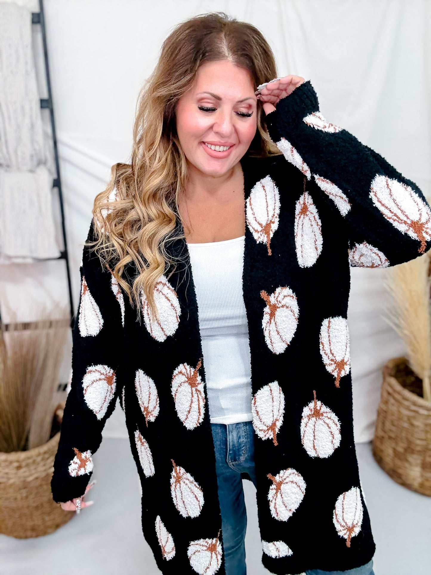 Black & White Pumpkin Print Cardigan