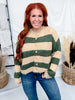Olive & Sand Striped Button Front Fuzzy Sweater Cardigan