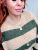 Olive & Sand Striped Button Front Fuzzy Sweater Cardigan