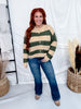 Olive & Sand Striped Button Front Fuzzy Sweater Cardigan