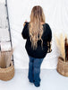 Black Sweater Cardigan With Brown Crochet Puff Sleeves