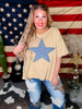 Khaki Short Sleeve Top with Denim Star Patch