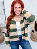 Olive & Sand Striped Button Front Fuzzy Sweater Cardigan