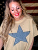 Khaki Short Sleeve Top with Denim Star Patch