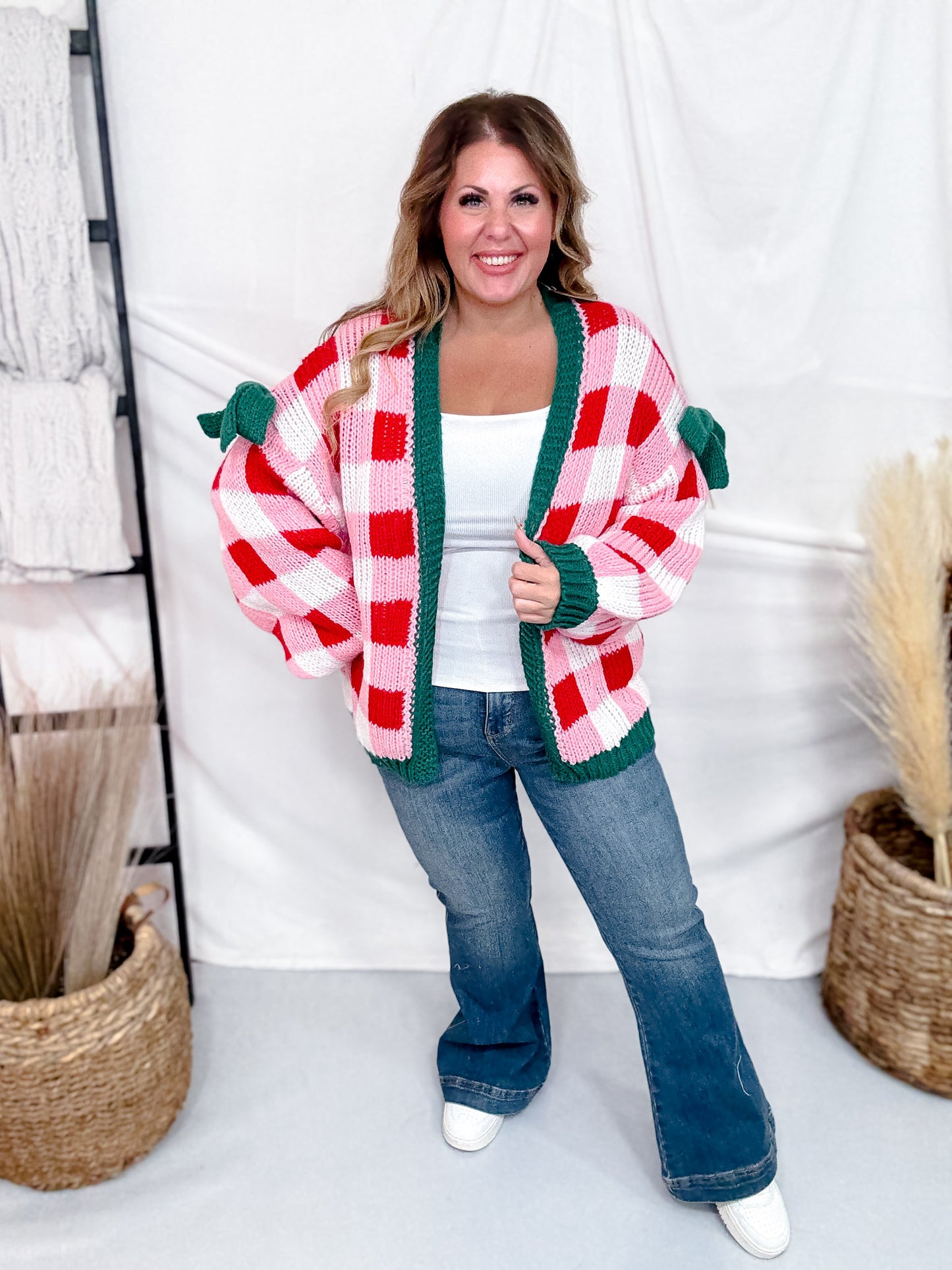 Christmas Theme Open Sweater Cardigan W/ Ribbon Detail