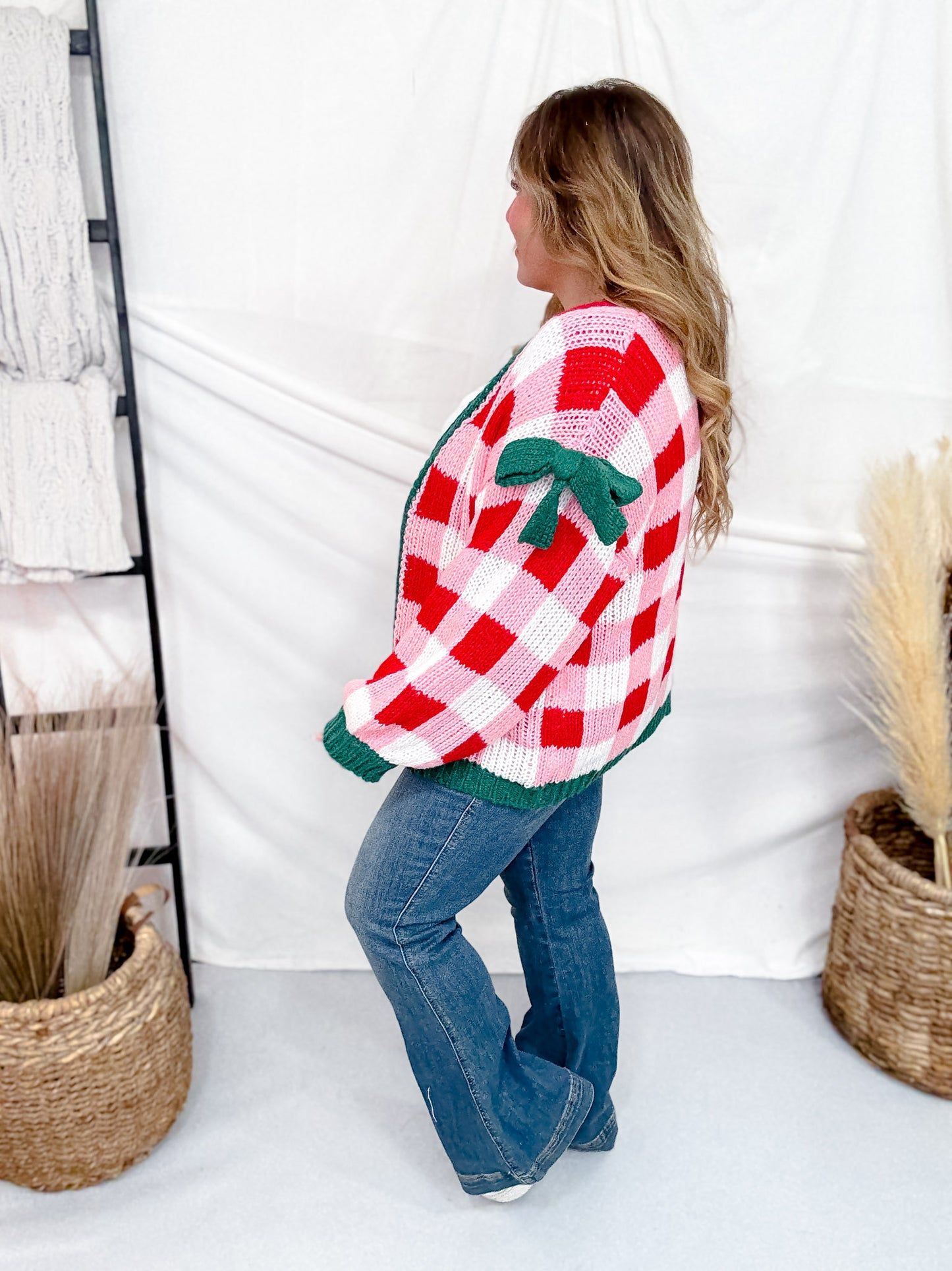 Christmas Theme Open Sweater Cardigan W/ Ribbon Detail