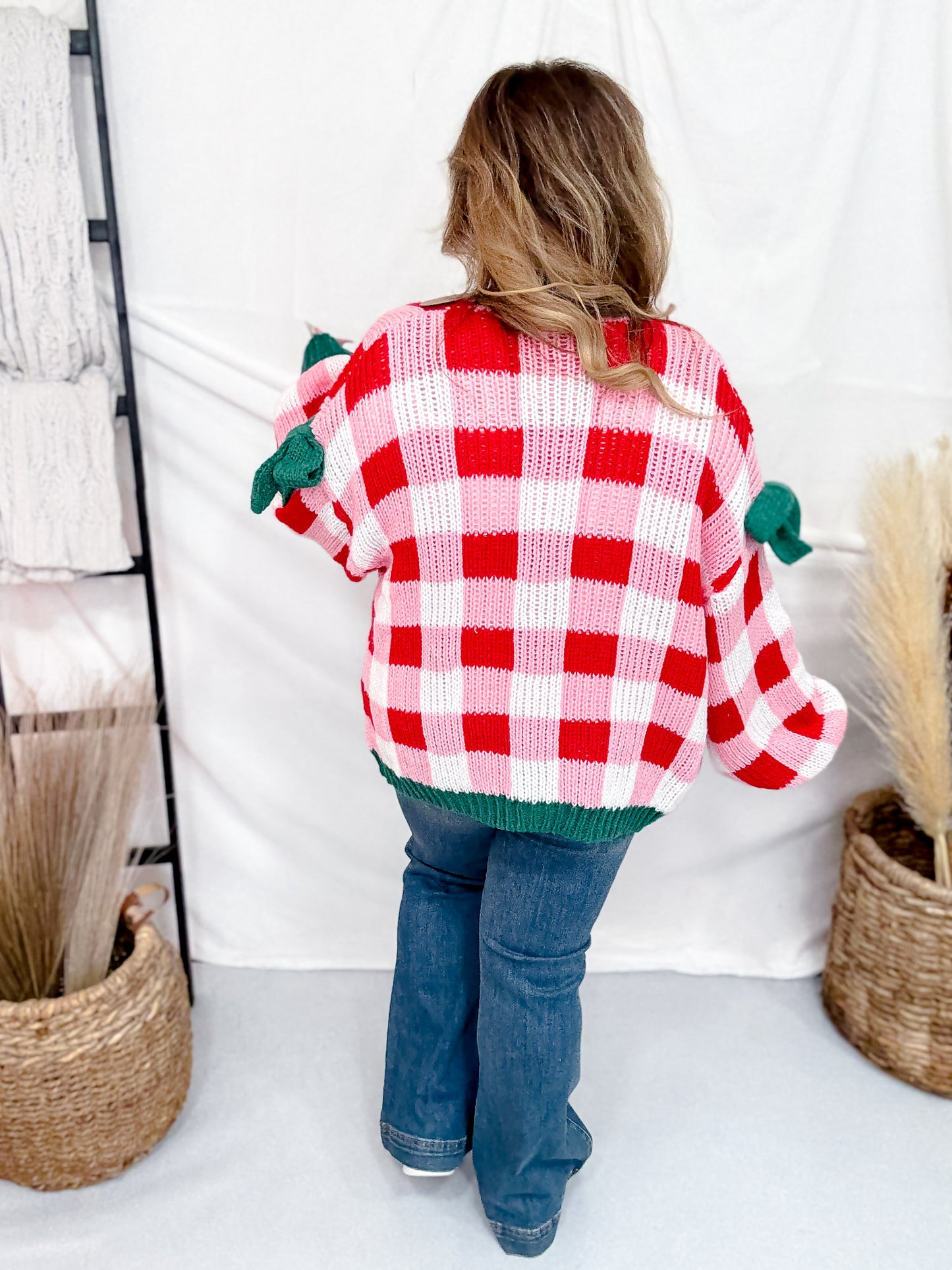Christmas Theme Open Sweater Cardigan W/ Ribbon Detail