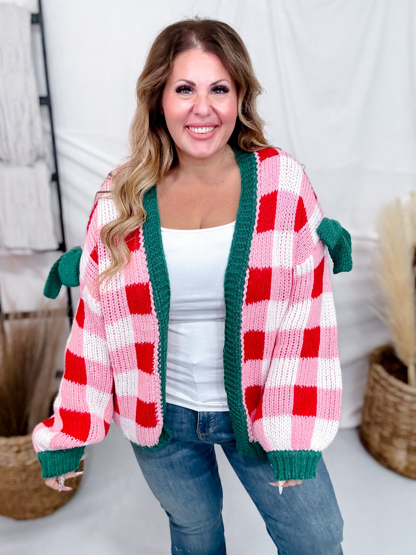 Christmas Theme Open Sweater Cardigan W/ Ribbon Detail