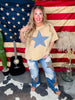 Washed Pu Leather Star Patched Jeans