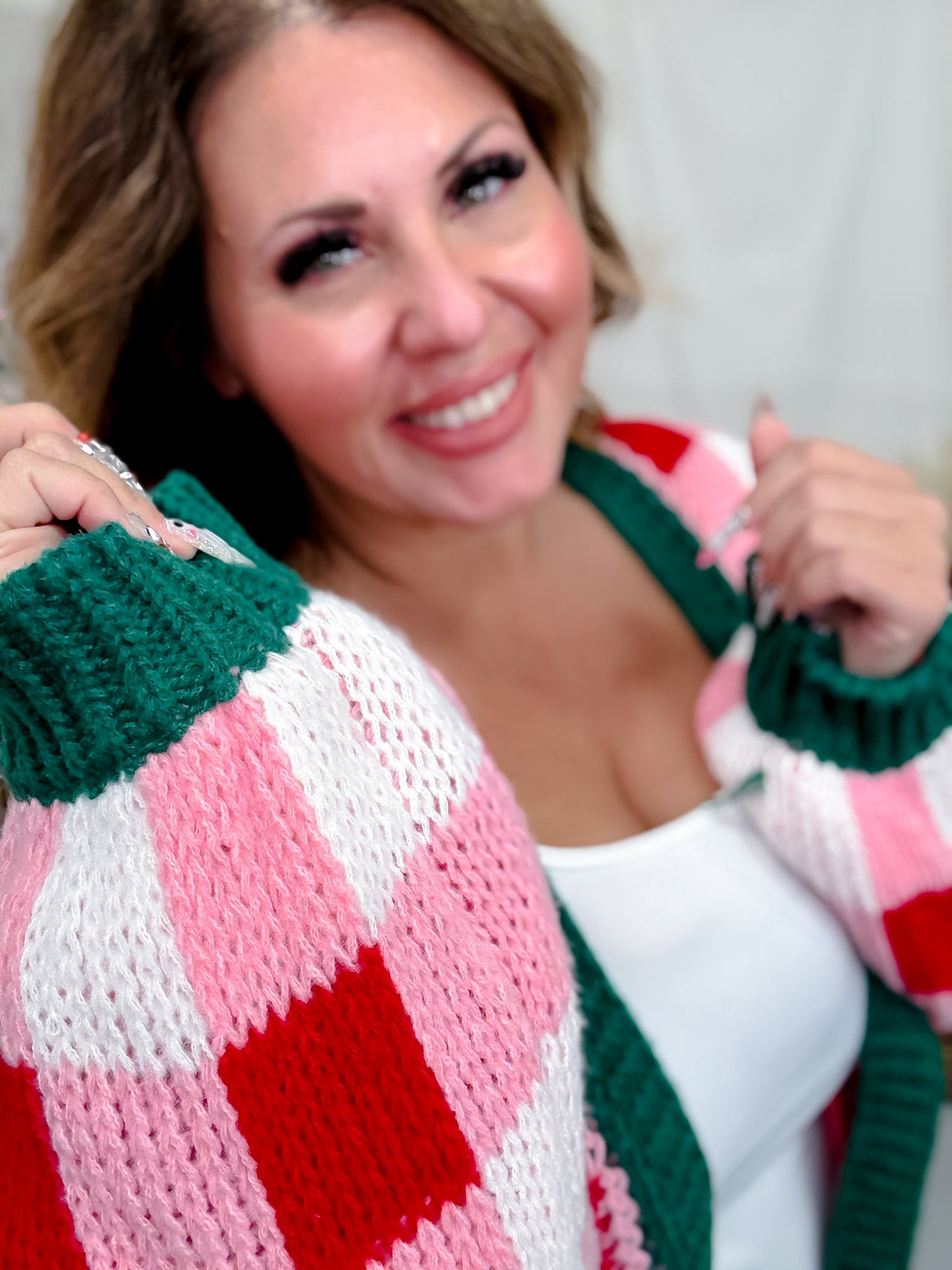 Christmas Theme Open Sweater Cardigan W/ Ribbon Detail