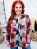 Wine & Navy Plaid Button Down Top With Shirred Back