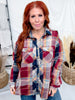 Wine & Navy Plaid Button Down Top With Shirred Back