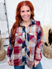 Wine & Navy Plaid Button Down Top With Shirred Back