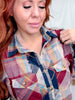 Wine & Navy Plaid Button Down Top With Shirred Back