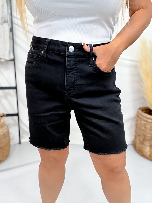 RFM Black High Waist Frayed Hem Bermuda Shorts