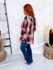 Wine & Navy Plaid Button Down Top With Shirred Back