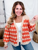 Orange & Beige Textured Button Up Sweater Cardigan