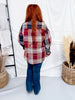 Wine & Navy Plaid Button Down Top With Shirred Back