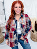 Wine & Navy Plaid Button Down Top With Shirred Back