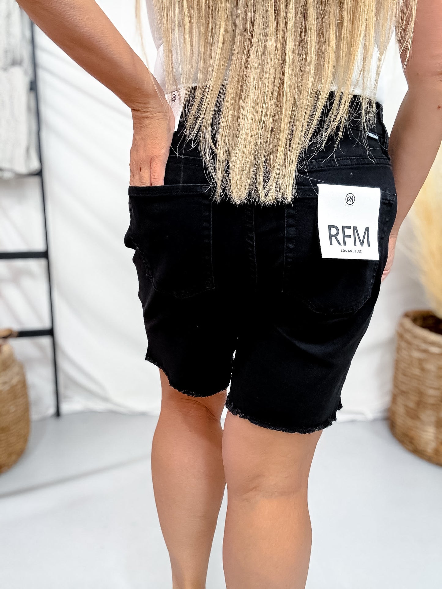 RFM Black High Waist Frayed Hem Bermuda Shorts