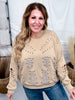 Mocha Distressed Sweatshirt W/ Studding Detail & Knit Liner