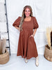 Chocolate Brown Midi Dress With 3/4 Puff Sleeves