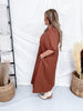 Chocolate Brown Midi Dress With 3/4 Puff Sleeves