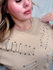 Mocha Distressed Sweatshirt W/ Studding Detail & Knit Liner