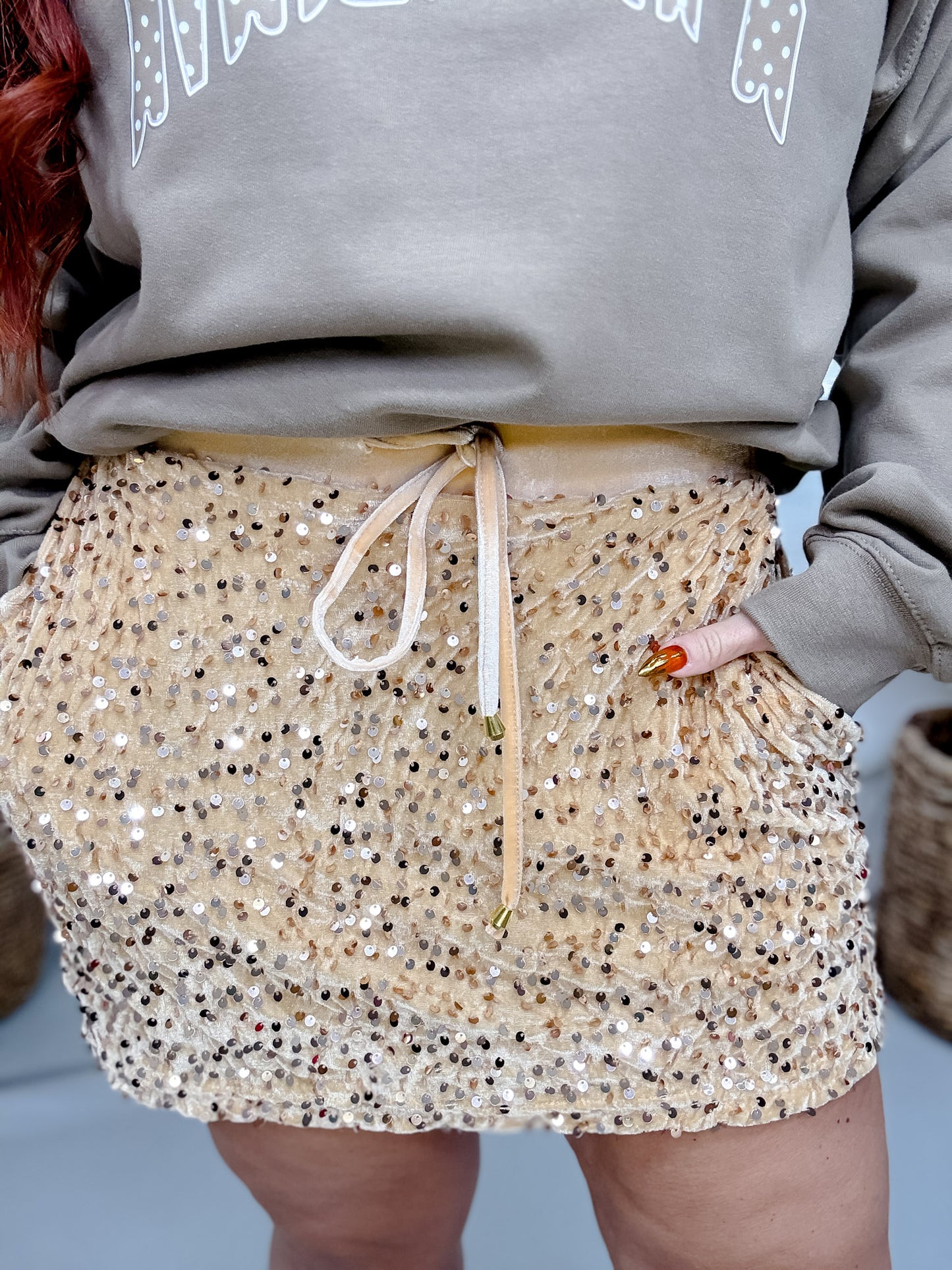 Velvet Hour Sequin Vintage Gold Skort