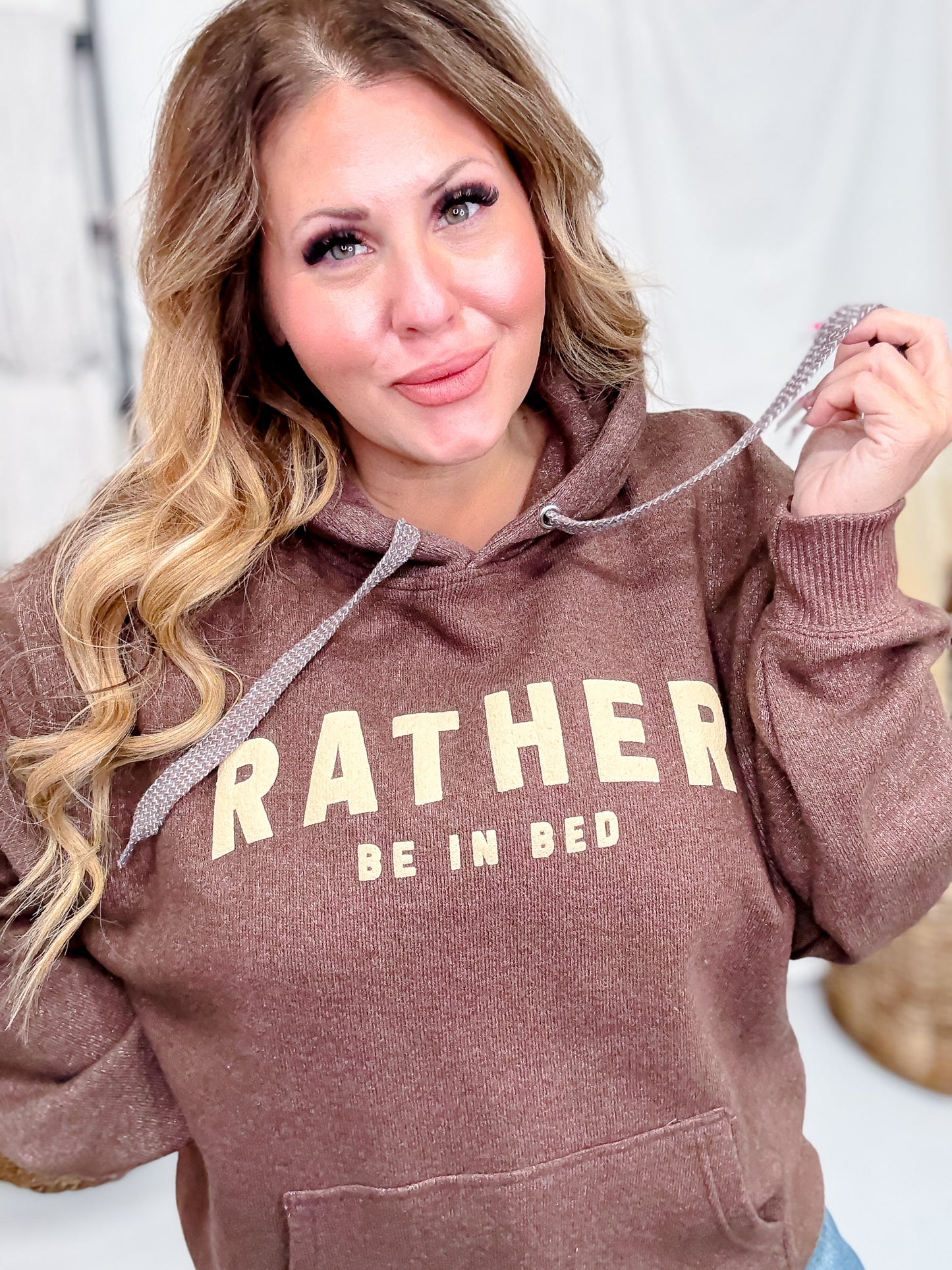 Rather Be In Bed Brown Knit Hoodie